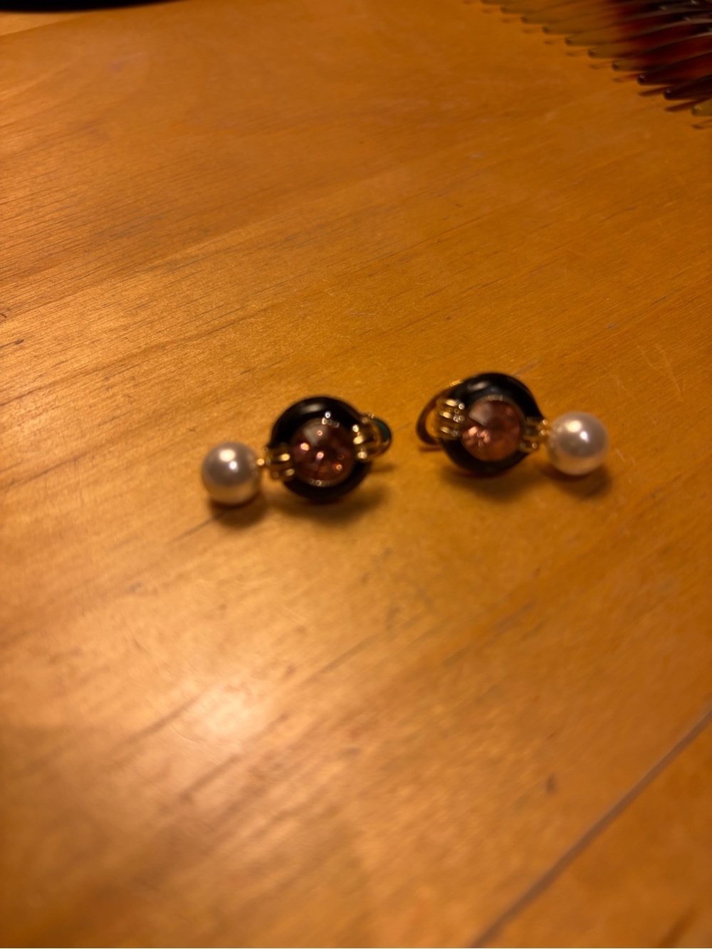 Mango Gold-Tone Pink Sapphire. Pearl & Black Enamel Accent Pierced Earrings